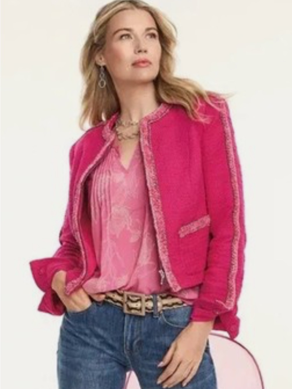 Cabi Fuschia Boucle Tweed Jacket Small